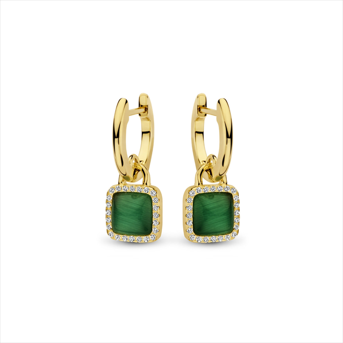 PENDIENTES NAIOMY AG925 BAÑO ORO OJO DE GATO + CIRCONITAS